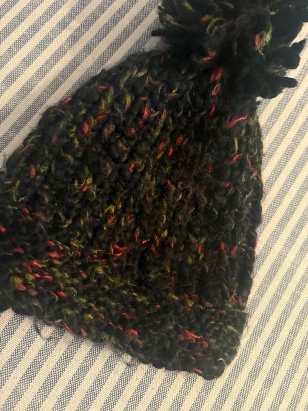 Knit Pom-Pom Beanie in Black with Multicolor Flecks Beauty.
